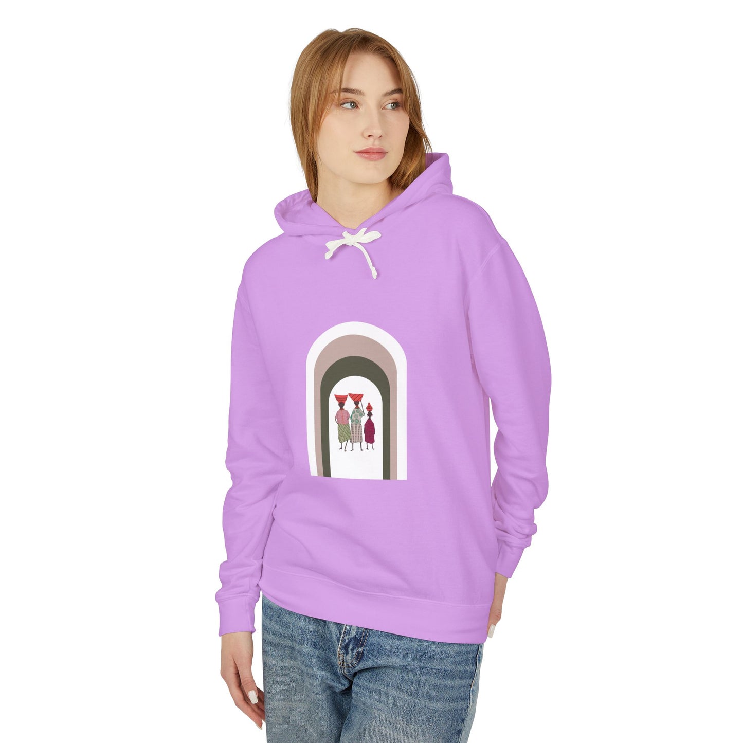 Artistic Minimalist Unisex Lightweight Hooded Sweatshirt with Colorful Figures
