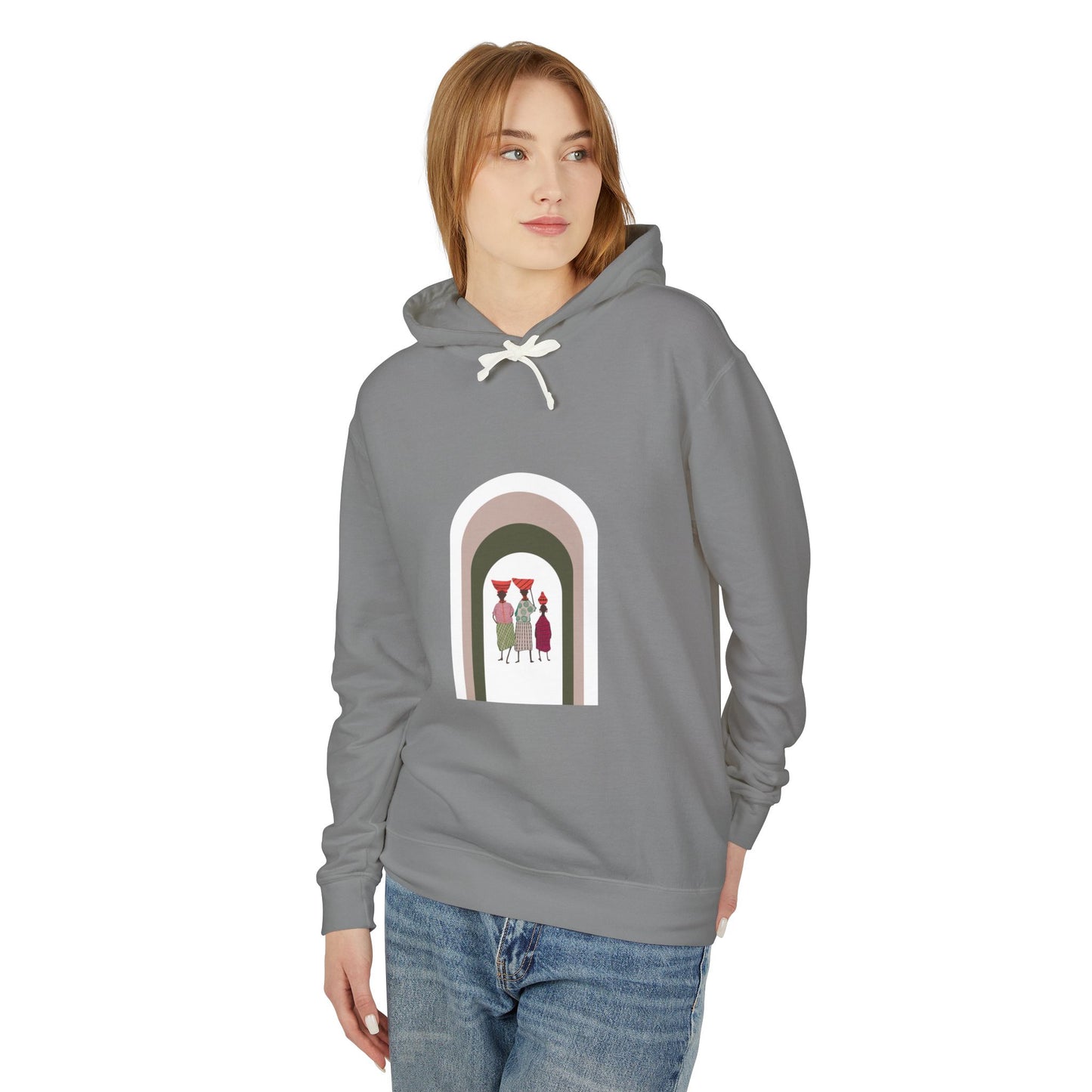 Artistic Minimalist Unisex Lightweight Hooded Sweatshirt with Colorful Figures