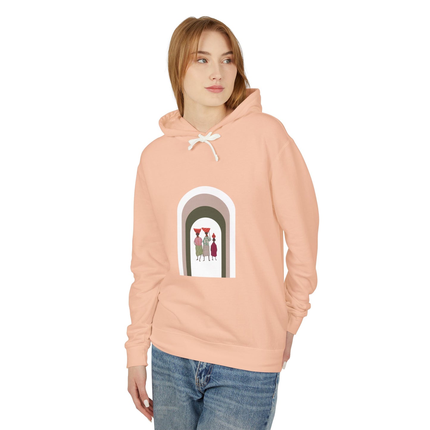 Artistic Minimalist Unisex Lightweight Hooded Sweatshirt with Colorful Figures