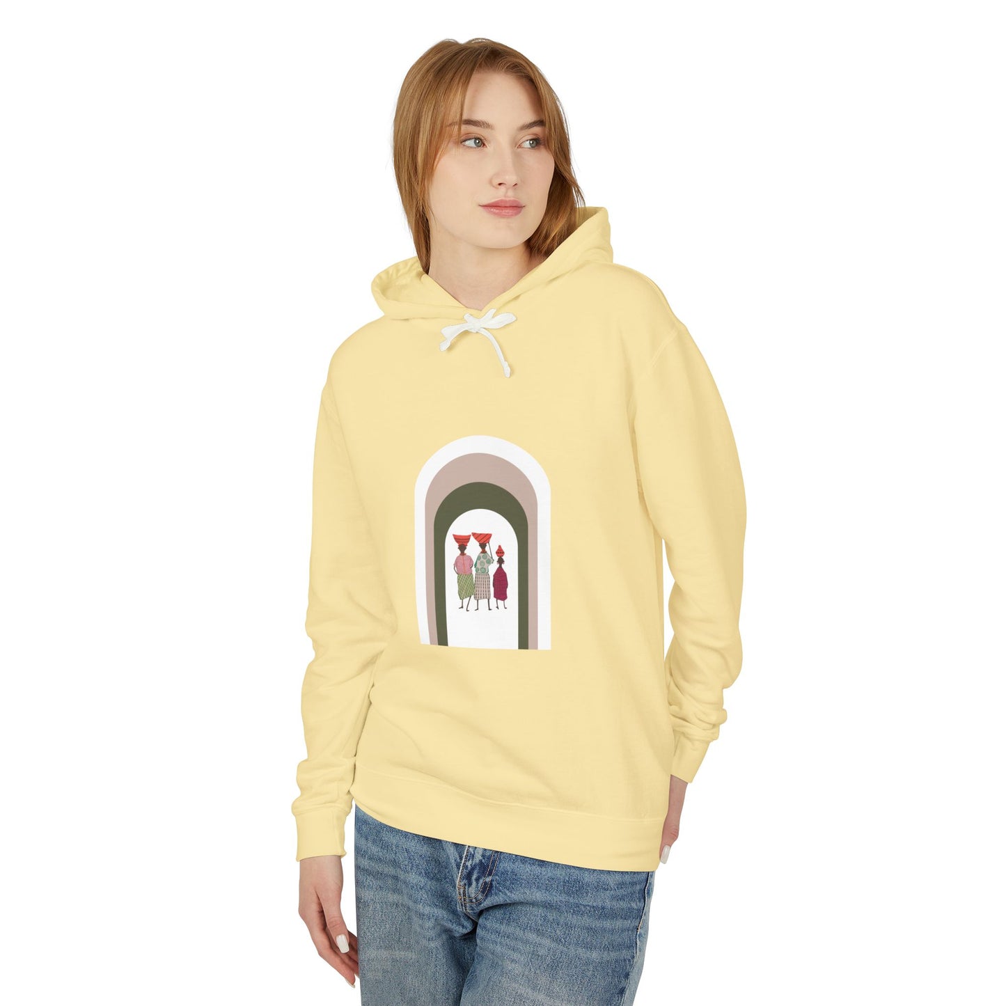 Artistic Minimalist Unisex Lightweight Hooded Sweatshirt with Colorful Figures