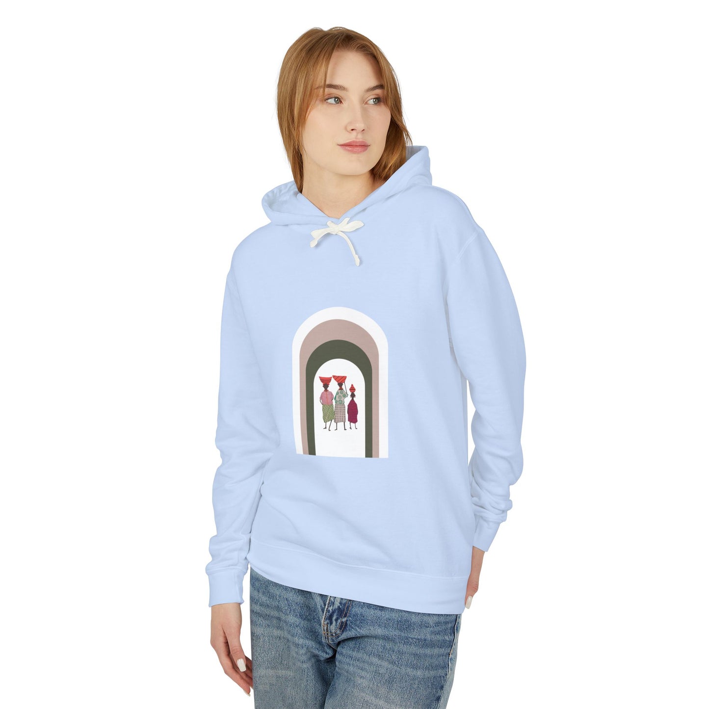 Artistic Minimalist Unisex Lightweight Hooded Sweatshirt with Colorful Figures