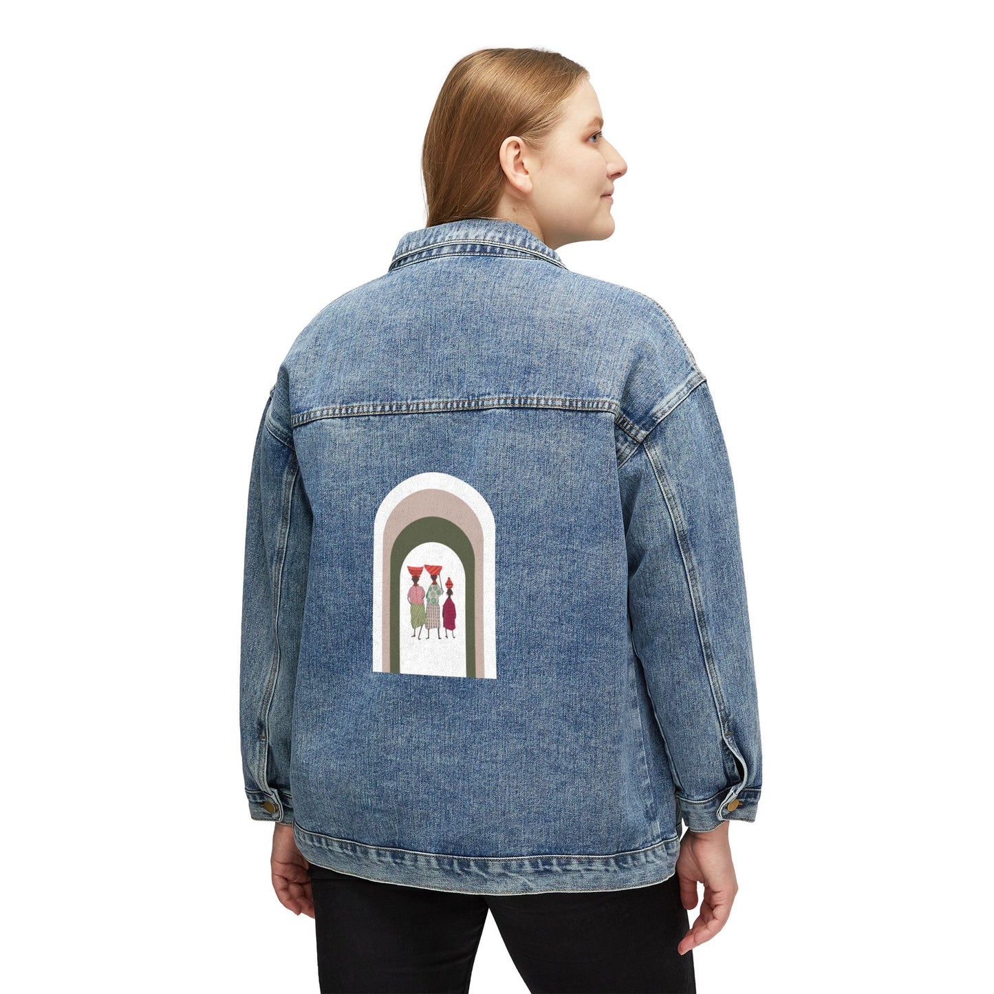 Dinkgwana - Chic Women's Denim Jacket with Artistic Back Design, Trendy Fashion Outerwear for Casual Outings, Gifts for Her, Spring Style
