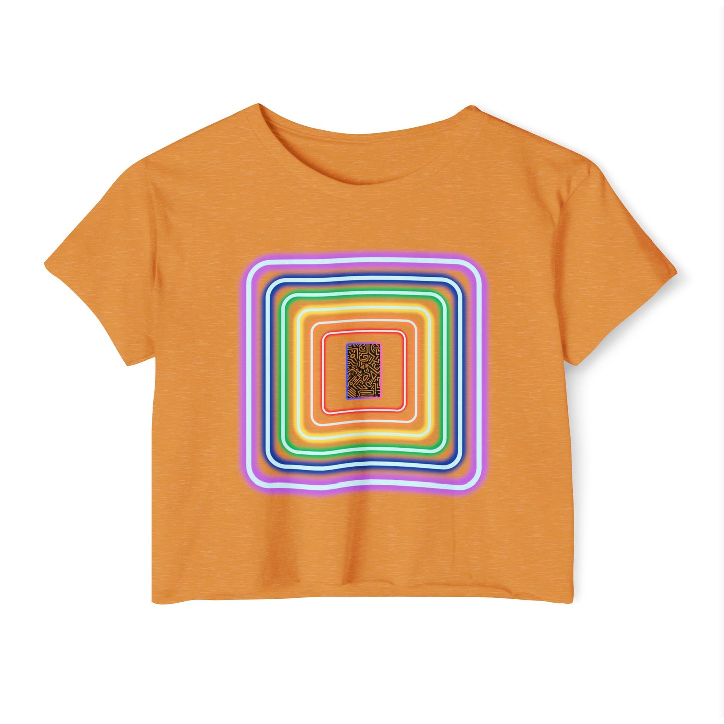 Pulse - Women's Festival Crop Top with Colorful Stripes, Summer Fashion, Stylish Festival Outfit, Boho Crop Tee, Trendy Casual Wear