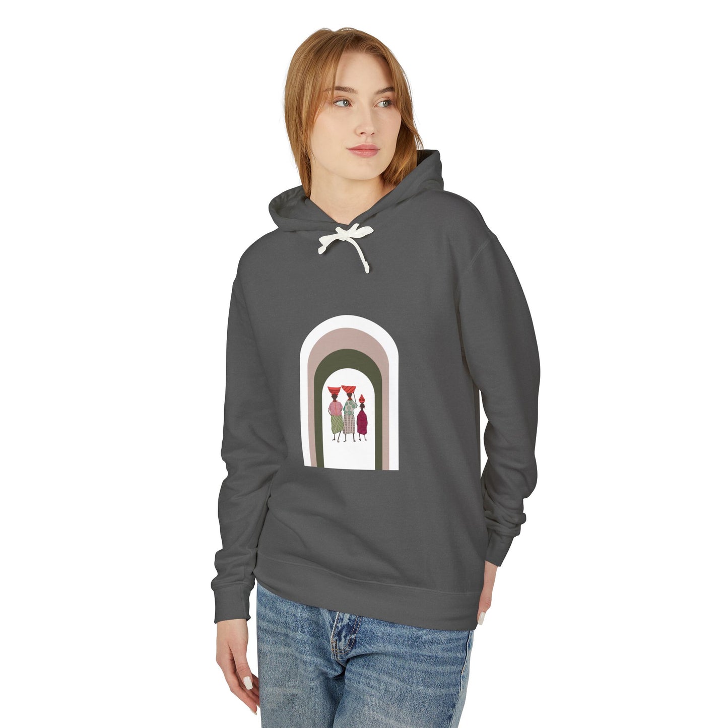 Artistic Minimalist Unisex Lightweight Hooded Sweatshirt with Colorful Figures