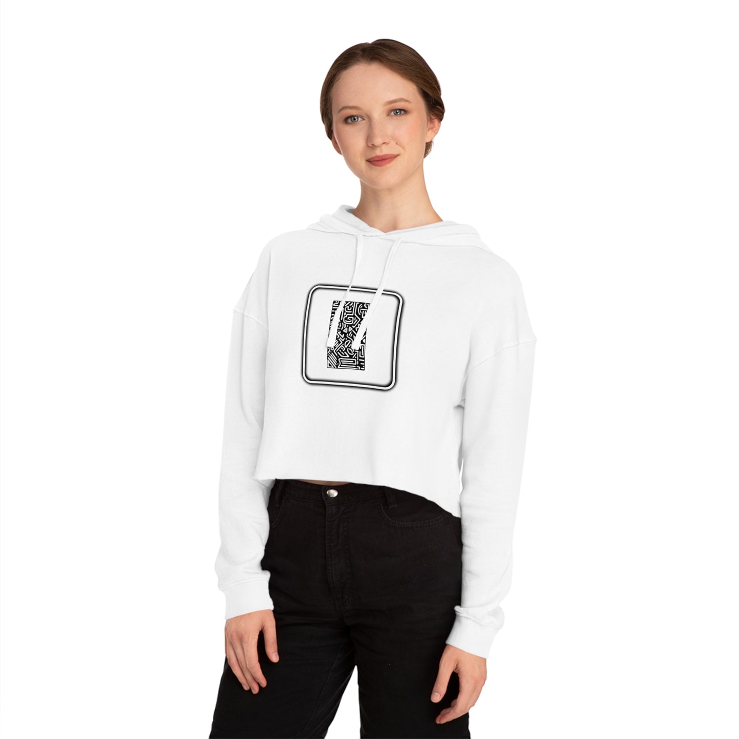 Pulse - Trendy Cropped Hooded Sweatshirt with QR Code Design, Stylish Casual Wear, Perfect for Fall Outfits, Gifts for Her, Unique Street Wear
