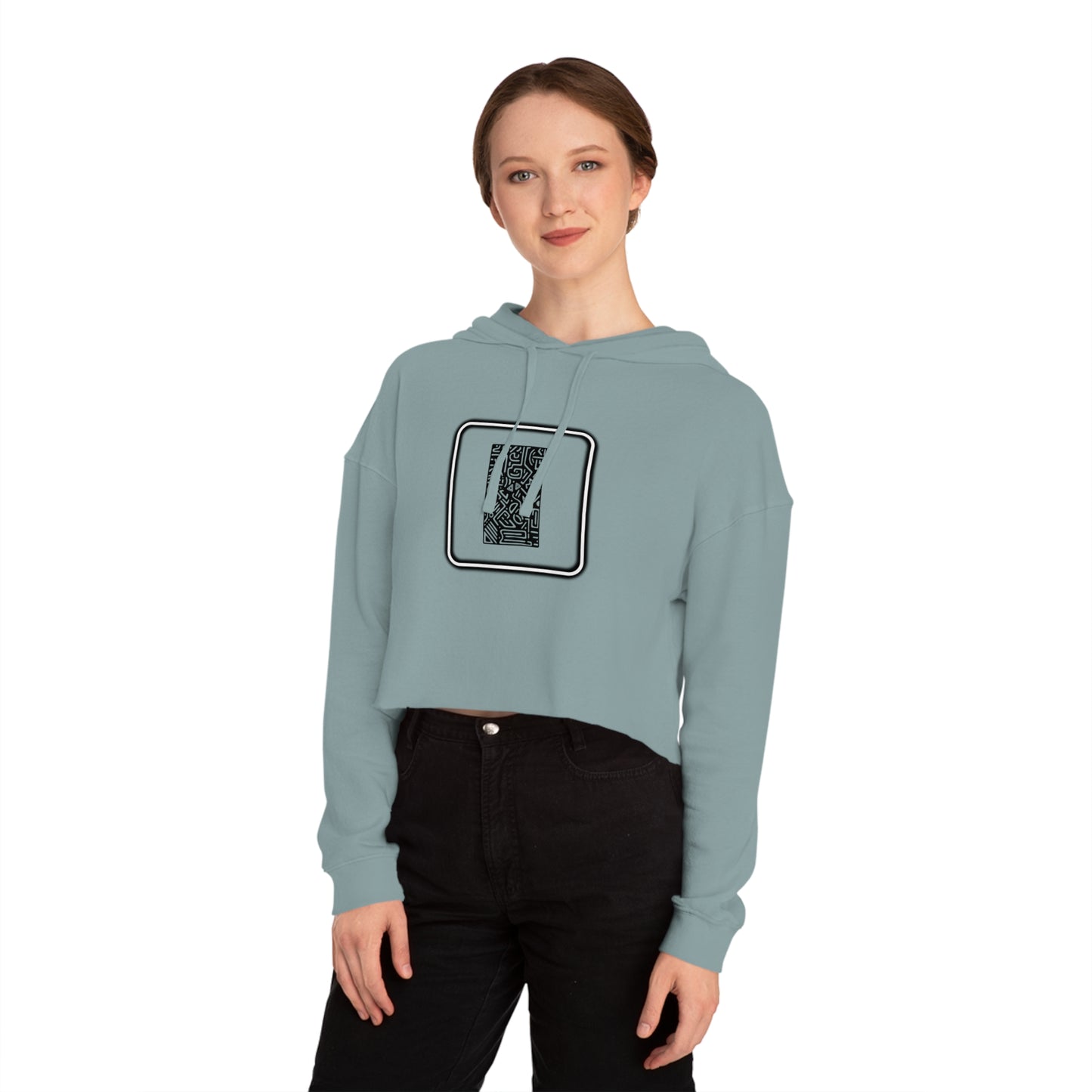 Pulse - Trendy Cropped Hooded Sweatshirt with QR Code Design, Stylish Casual Wear, Perfect for Fall Outfits, Gifts for Her, Unique Street Wear