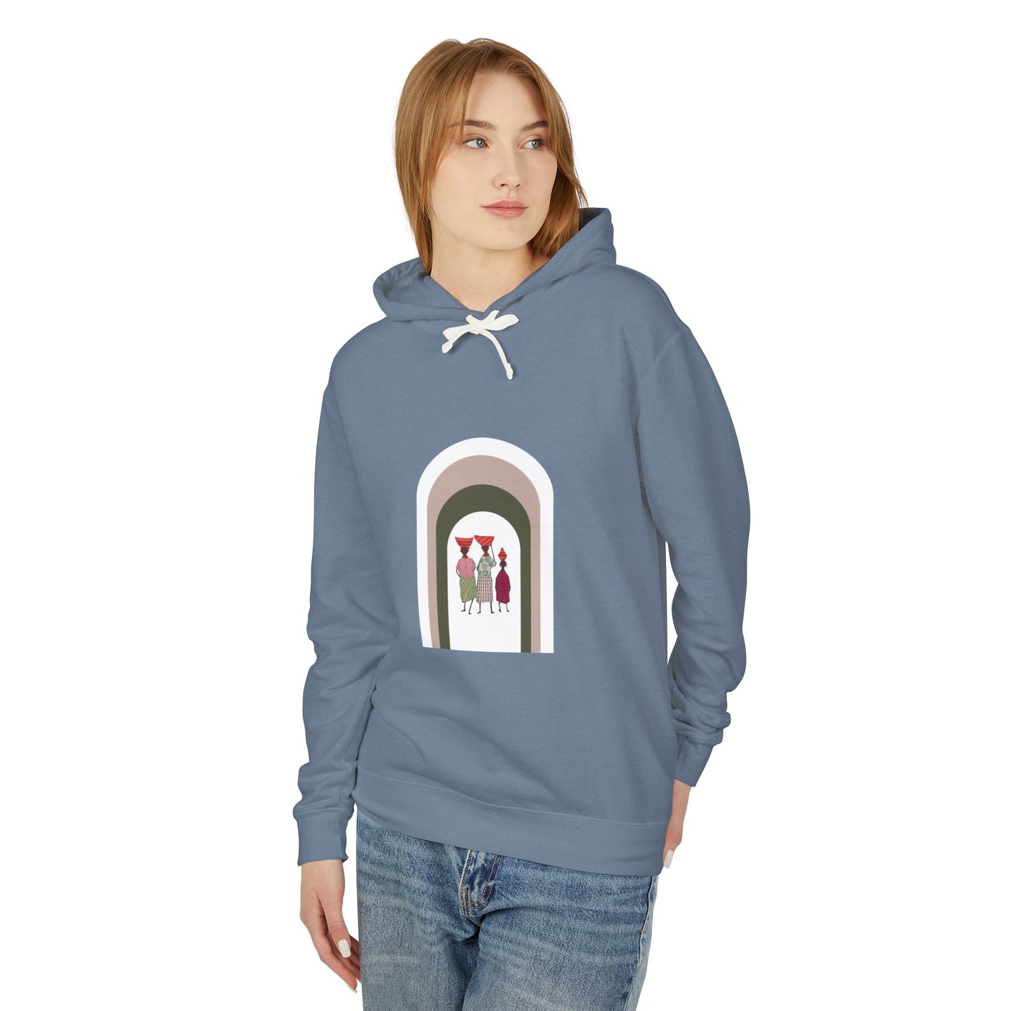 Artistic Minimalist Unisex Lightweight Hooded Sweatshirt with Colorful Figures