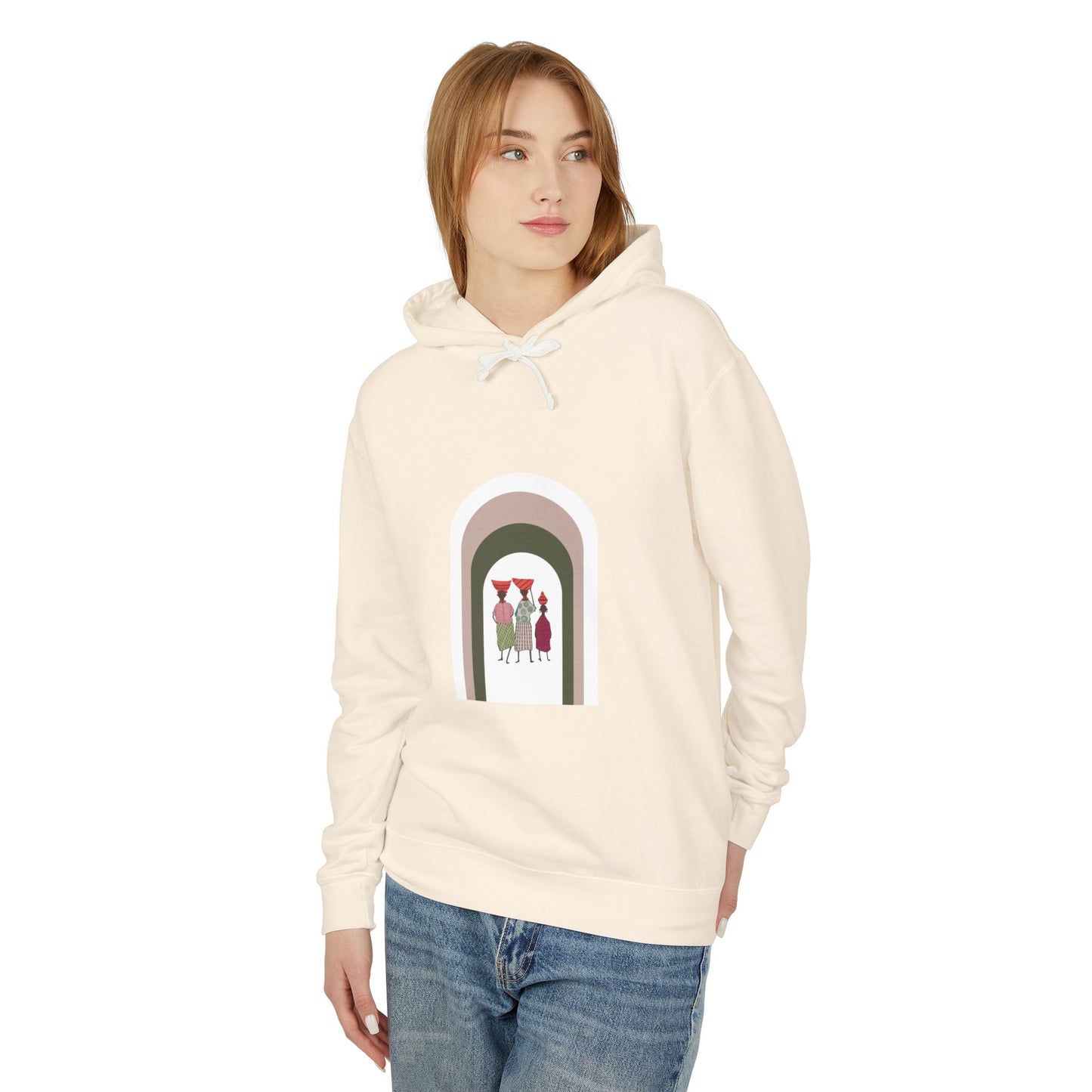 Artistic Minimalist Unisex Lightweight Hooded Sweatshirt with Colorful Figures