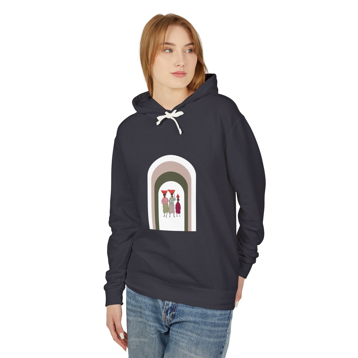 Artistic Minimalist Unisex Lightweight Hooded Sweatshirt with Colorful Figures