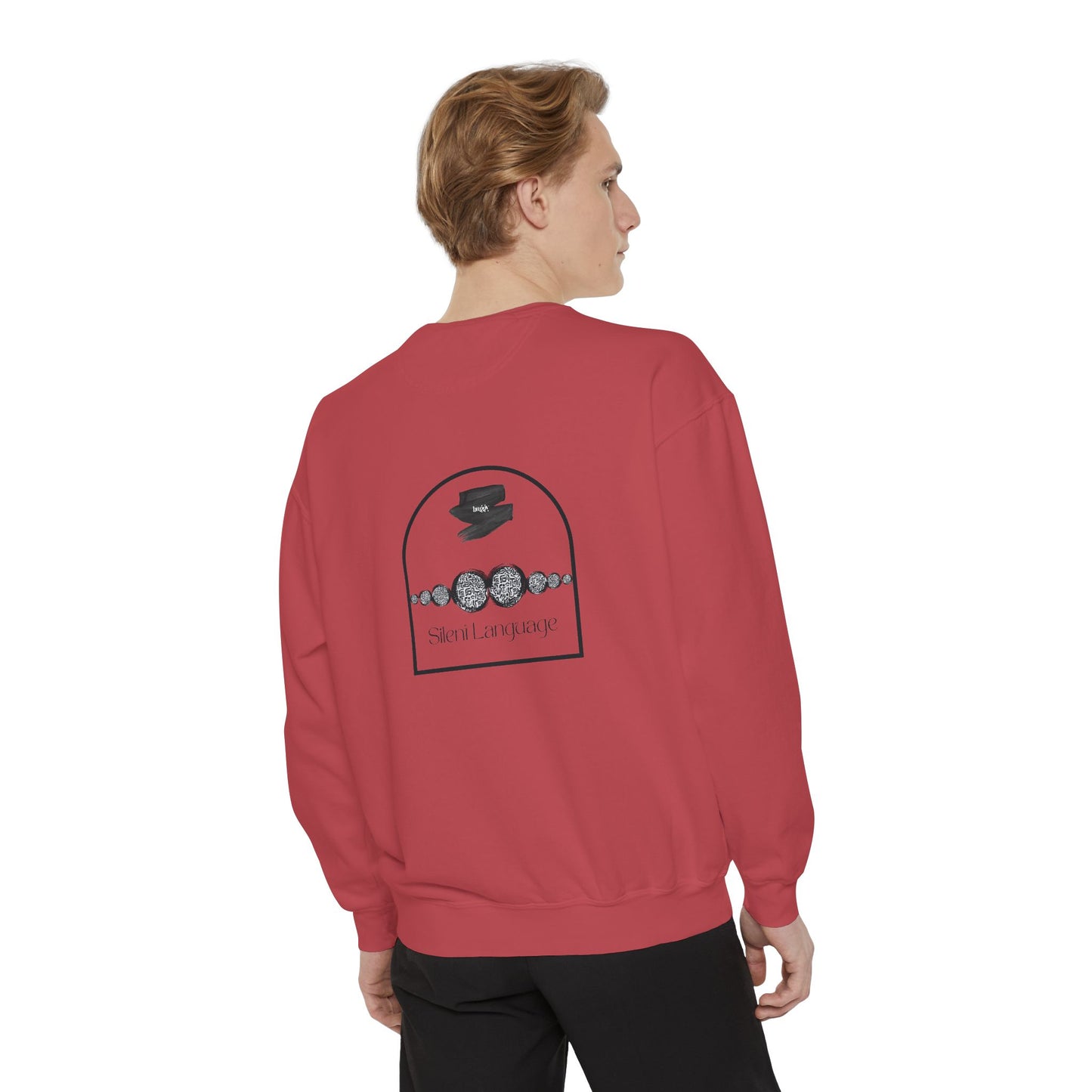Unisex Garment-Dyed Sweatshirt with 'Silent Language' Design - Cozy & Unique Apparel