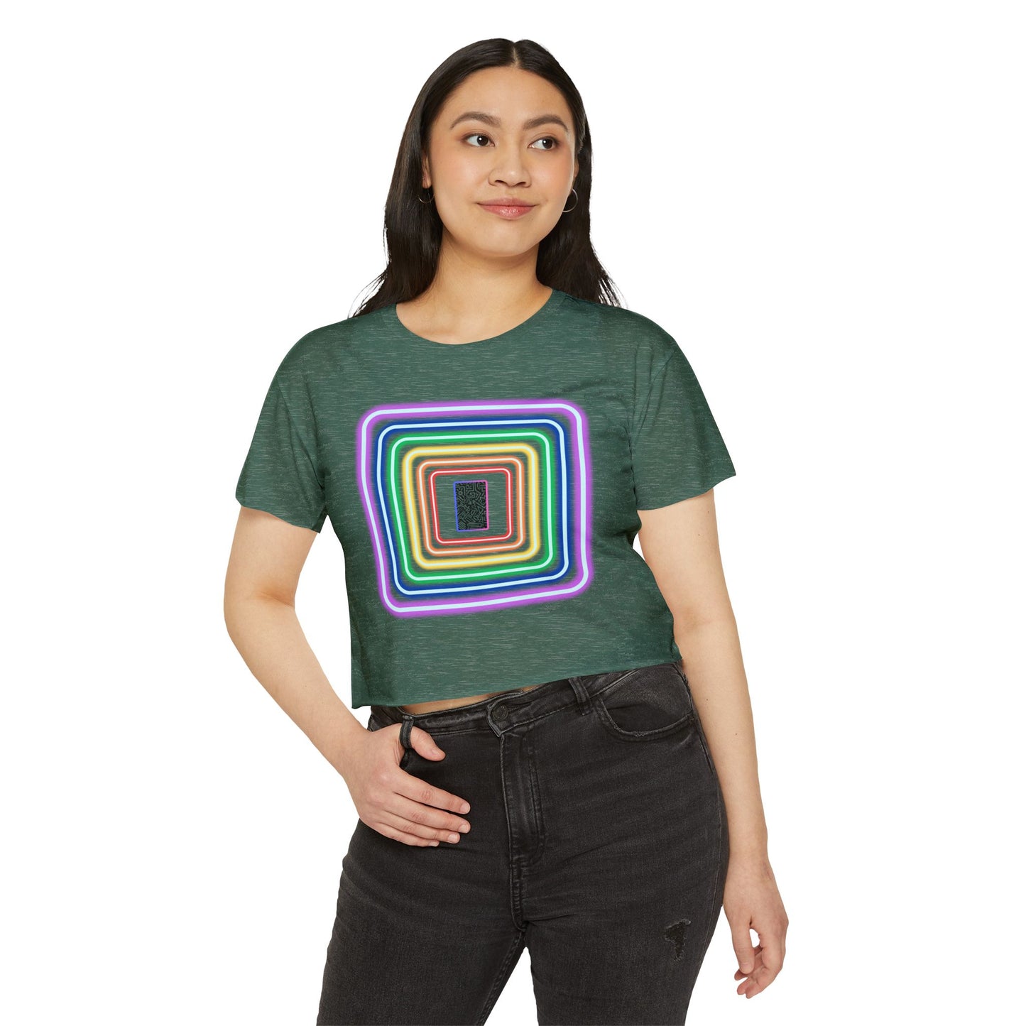 Pulse - Women's Festival Crop Top with Colorful Stripes, Summer Fashion, Stylish Festival Outfit, Boho Crop Tee, Trendy Casual Wear
