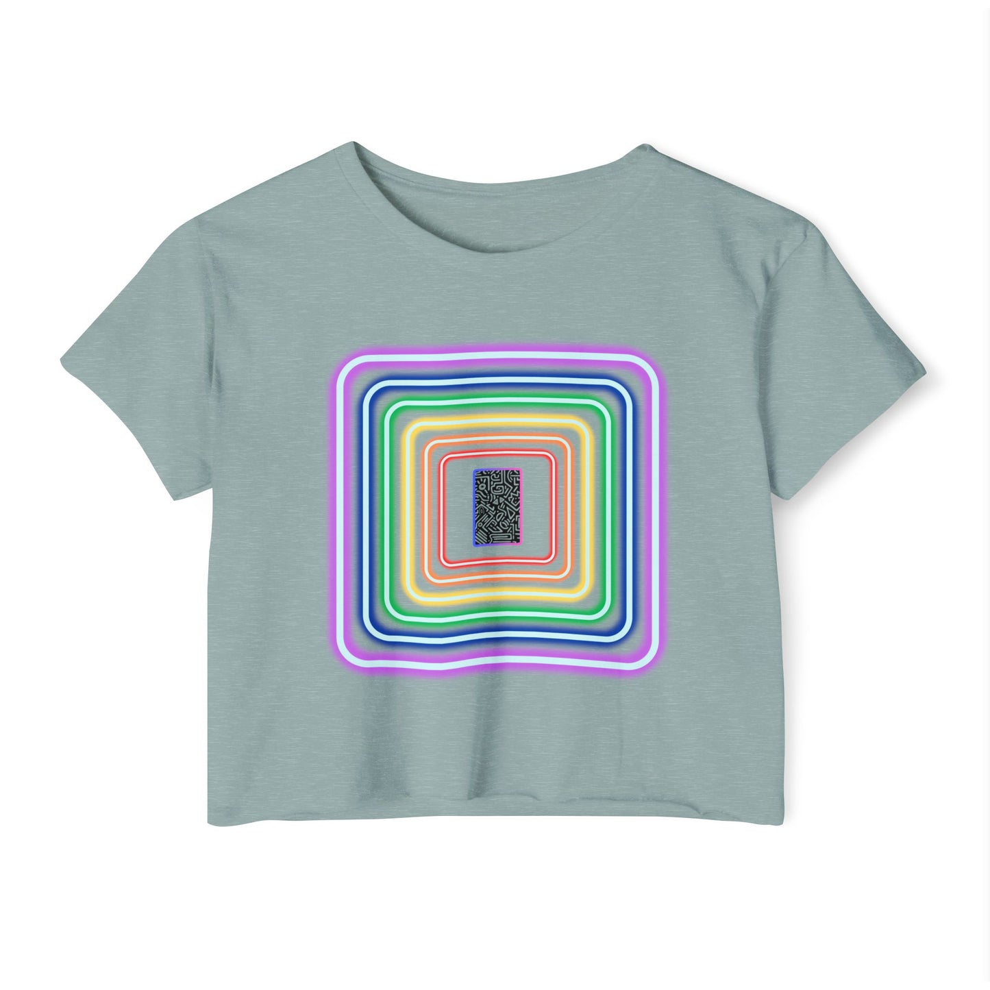 Pulse - Women's Festival Crop Top with Colorful Stripes, Summer Fashion, Stylish Festival Outfit, Boho Crop Tee, Trendy Casual Wear