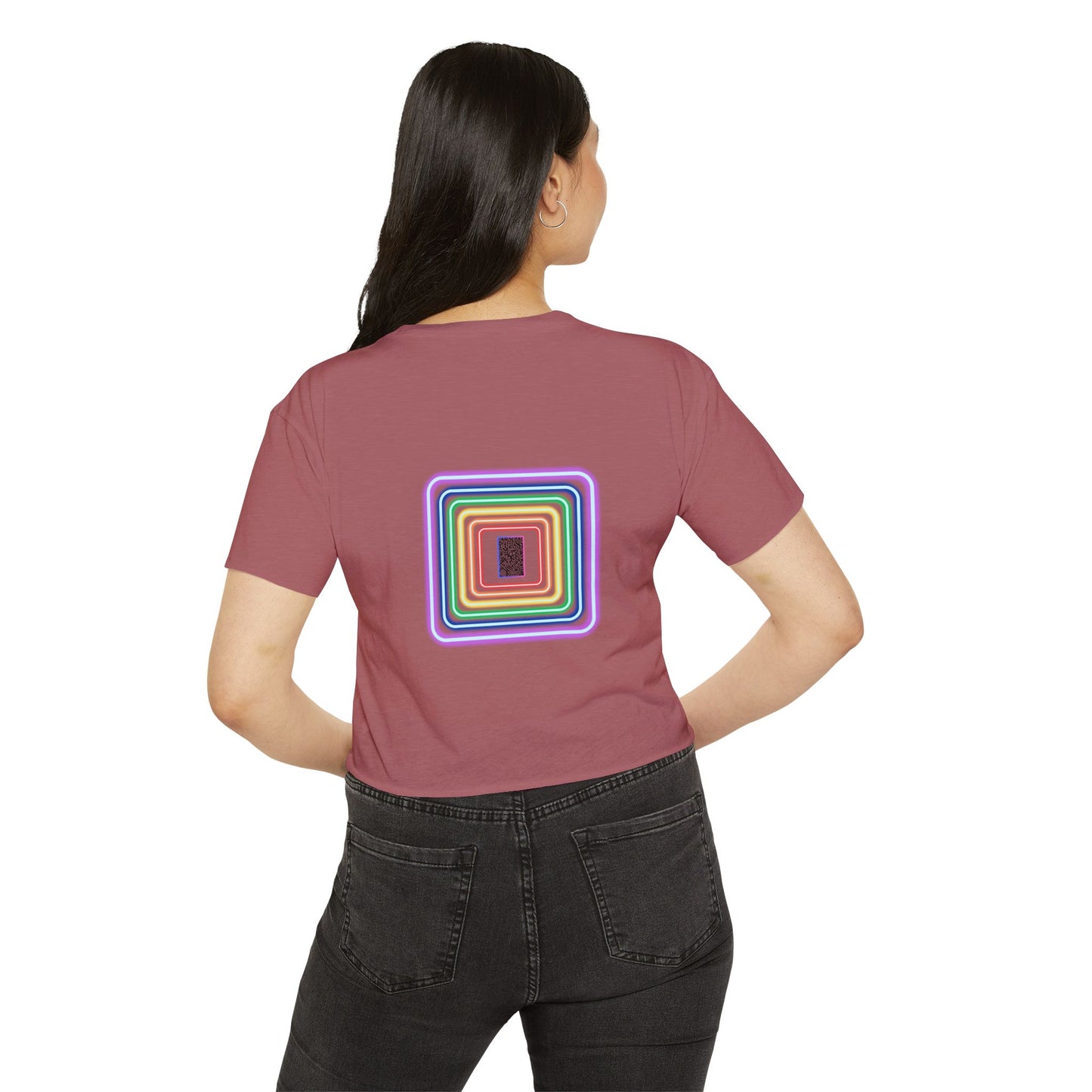 Pulse - Women's Festival Crop Top with Colorful Stripes, Summer Fashion, Stylish Festival Outfit, Boho Crop Tee, Trendy Casual Wear