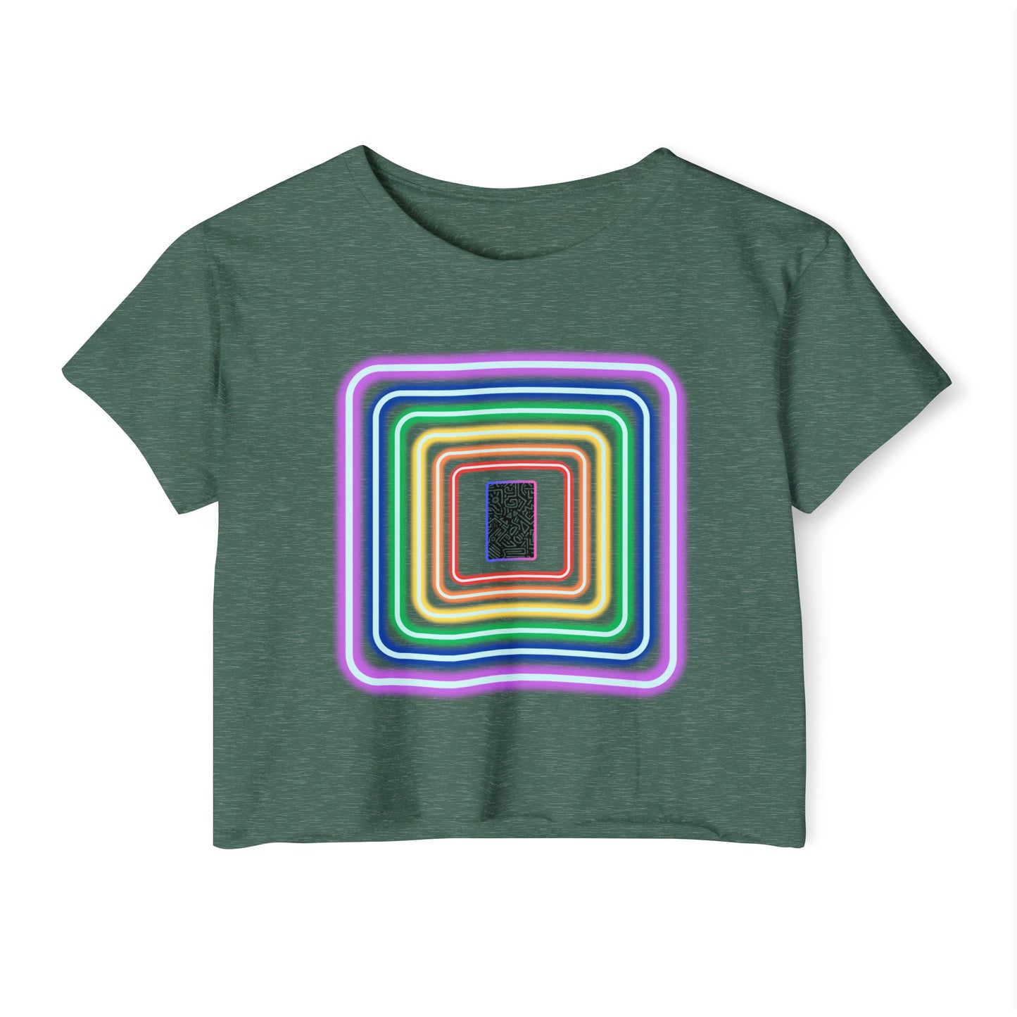 Pulse - Women's Festival Crop Top with Colorful Stripes, Summer Fashion, Stylish Festival Outfit, Boho Crop Tee, Trendy Casual Wear