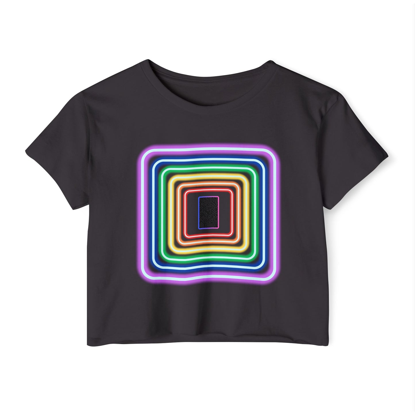 Pulse - Women's Festival Crop Top with Colorful Stripes, Summer Fashion, Stylish Festival Outfit, Boho Crop Tee, Trendy Casual Wear