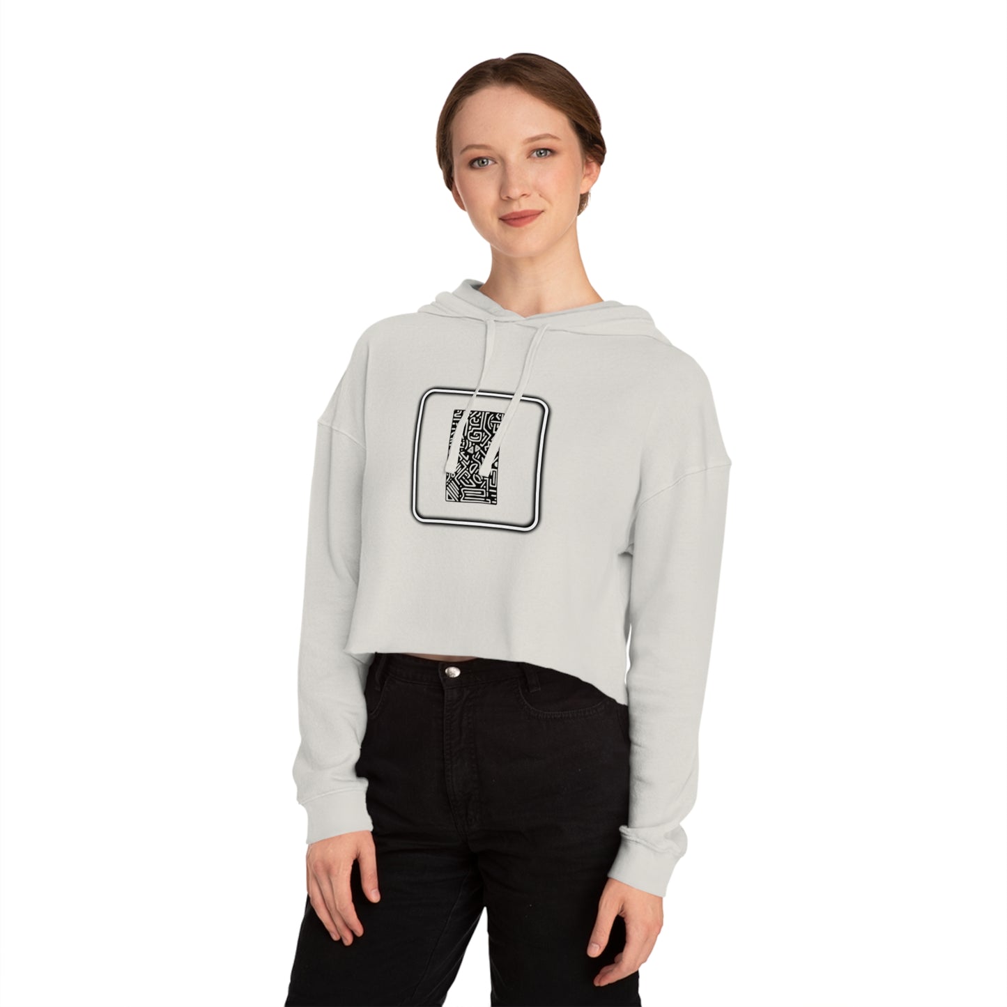 Pulse - Trendy Cropped Hooded Sweatshirt with QR Code Design, Stylish Casual Wear, Perfect for Fall Outfits, Gifts for Her, Unique Street Wear