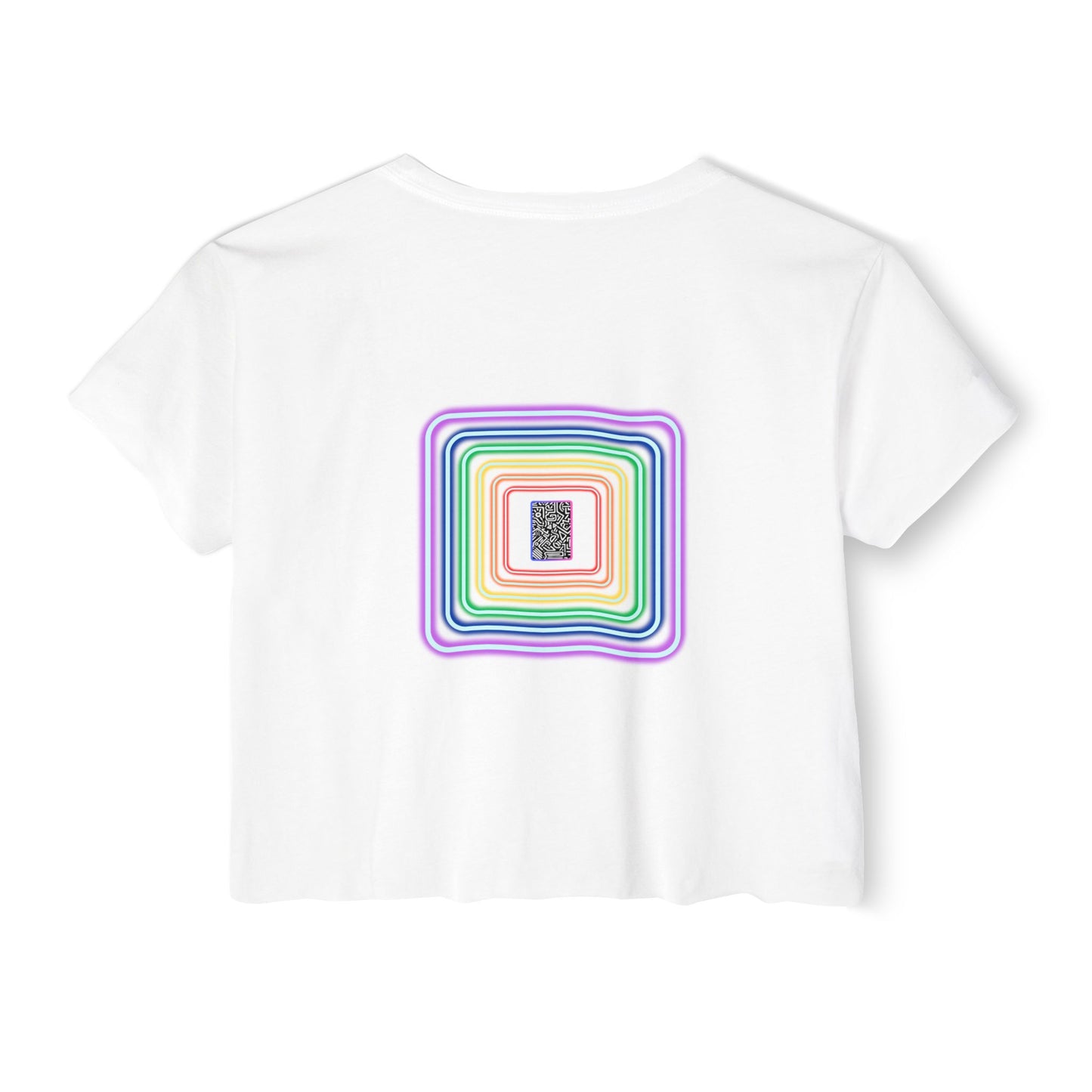 Pulse - Women's Festival Crop Top with Colorful Stripes, Summer Fashion, Stylish Festival Outfit, Boho Crop Tee, Trendy Casual Wear