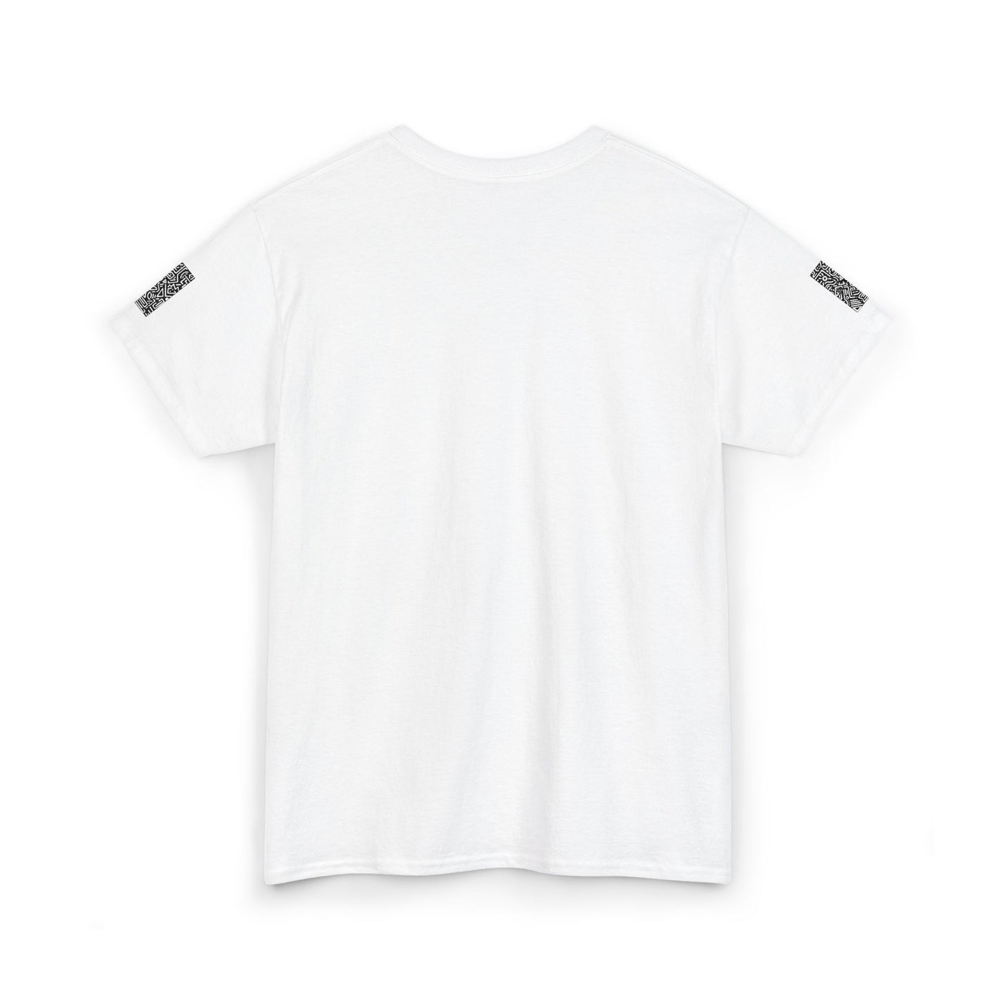Pulse Graphic Tee — Minimalist White T-Shirt with QR Chest & Sleeve Print