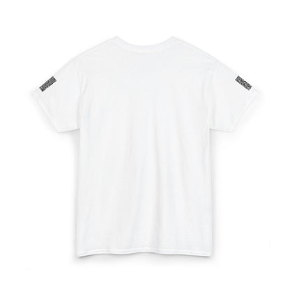 Pulse Graphic Tee — Minimalist White T-Shirt with QR Chest & Sleeve Print