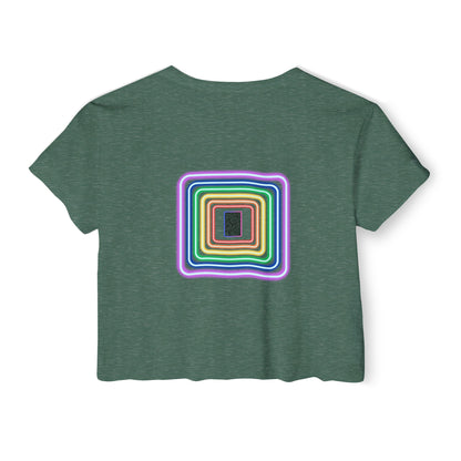 Pulse - Women's Festival Crop Top with Colorful Stripes, Summer Fashion, Stylish Festival Outfit, Boho Crop Tee, Trendy Casual Wear