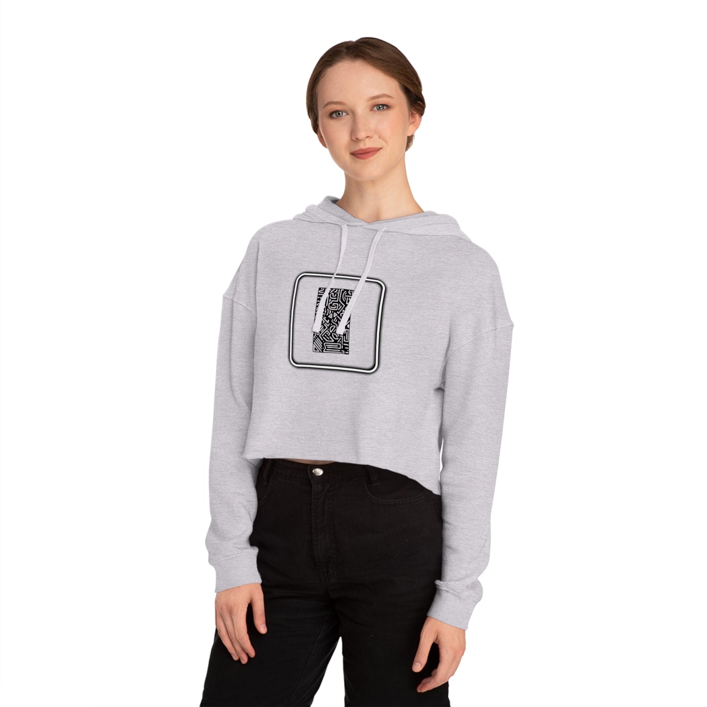 Pulse - Trendy Cropped Hooded Sweatshirt with QR Code Design, Stylish Casual Wear, Perfect for Fall Outfits, Gifts for Her, Unique Street Wear