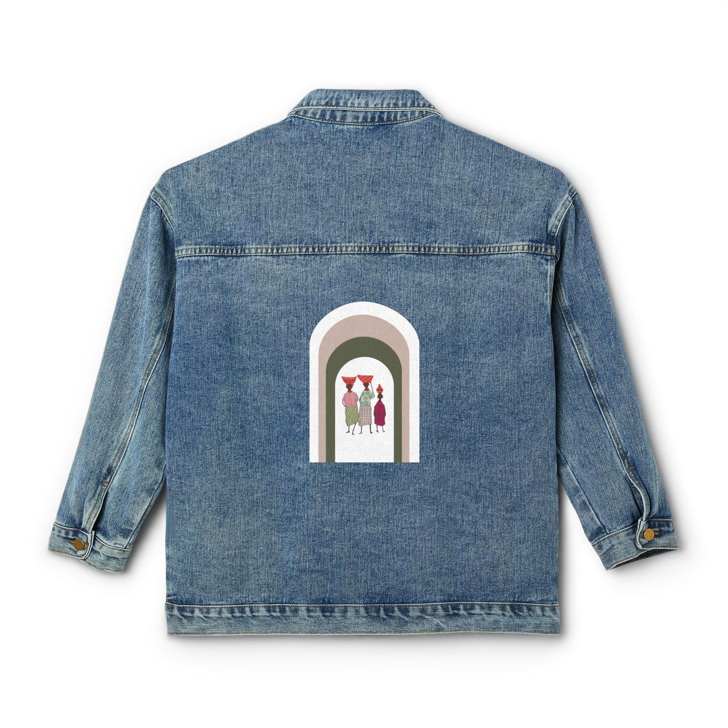Dinkgwana - Chic Women's Denim Jacket with Artistic Back Design, Trendy Fashion Outerwear for Casual Outings, Gifts for Her, Spring Style