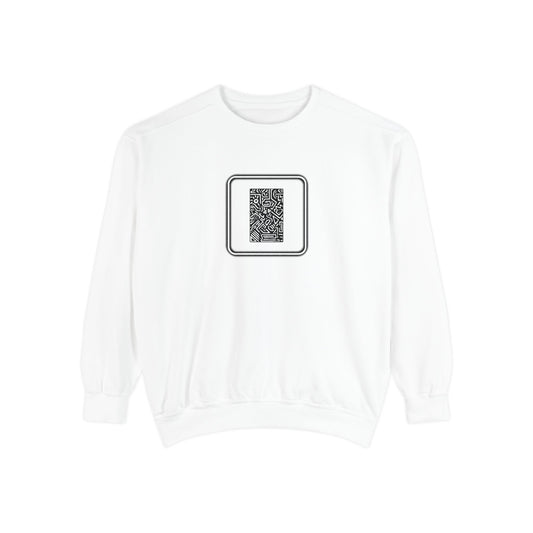 Pulse - Unisex Garment-Dyed Sweatshirt with QR Code Design, Cozy Casual Wear for Tech Enthusiasts