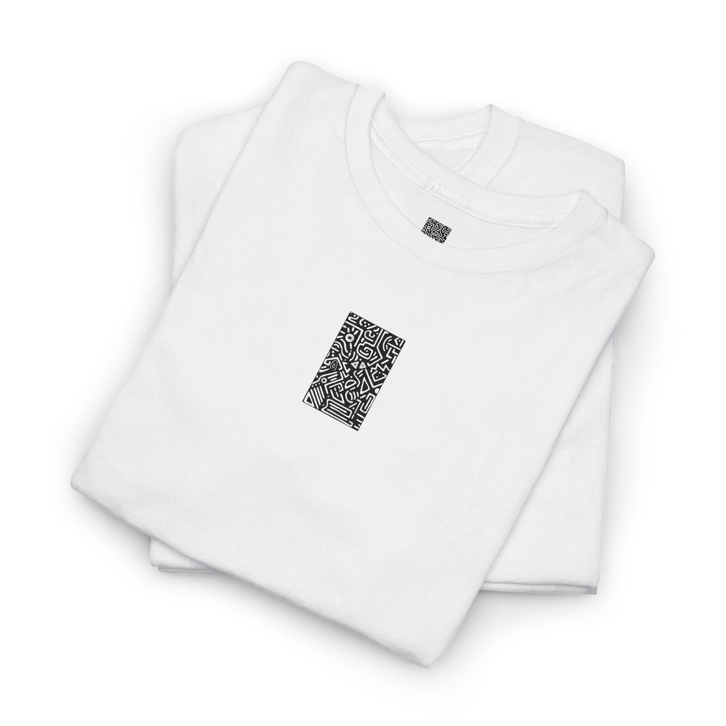 Pulse Graphic Tee — Minimalist White T-Shirt with QR Chest & Sleeve Print