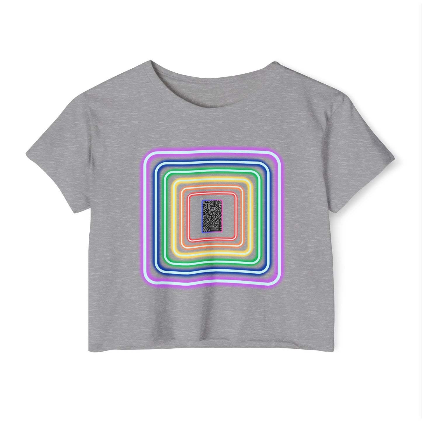 Pulse - Women's Festival Crop Top with Colorful Stripes, Summer Fashion, Stylish Festival Outfit, Boho Crop Tee, Trendy Casual Wear
