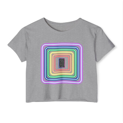 Pulse - Women's Festival Crop Top with Colorful Stripes, Summer Fashion, Stylish Festival Outfit, Boho Crop Tee, Trendy Casual Wear