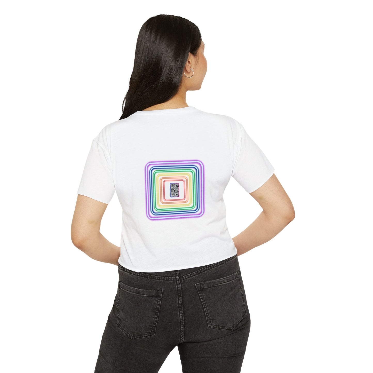 Pulse - Women's Festival Crop Top with Colorful Stripes, Summer Fashion, Stylish Festival Outfit, Boho Crop Tee, Trendy Casual Wear