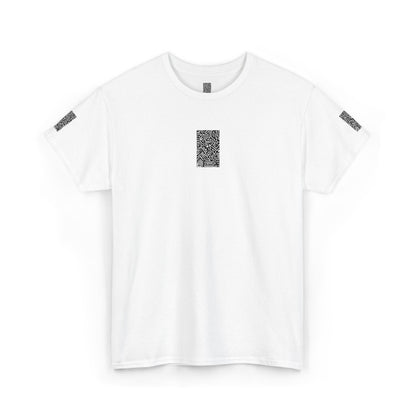 Pulse Graphic Tee — Minimalist White T-Shirt with QR Chest & Sleeve Print