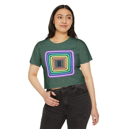 Pulse - Women's Festival Crop Top with Colorful Stripes, Summer Fashion, Stylish Festival Outfit, Boho Crop Tee, Trendy Casual Wear