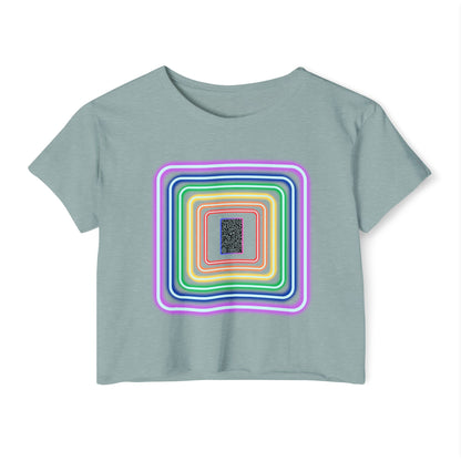 Pulse - Women's Festival Crop Top with Colorful Stripes, Summer Fashion, Stylish Festival Outfit, Boho Crop Tee, Trendy Casual Wear