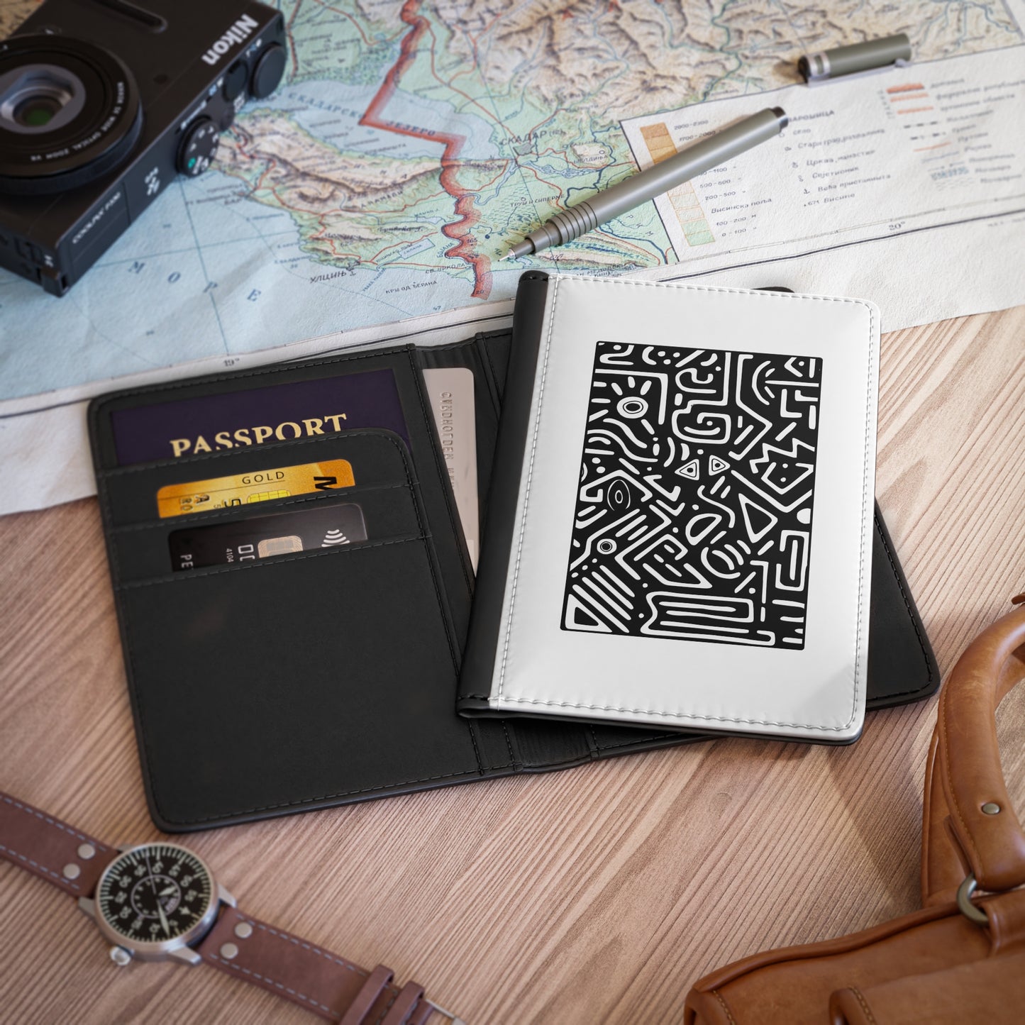 Pulse - Stylish Passport Cover | Trendy Travel Accessory, Unique Gift for Travelers, Minimalist Design, Passport Holder, Black & White Travel Gear