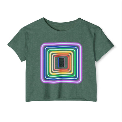 Pulse - Women's Festival Crop Top with Colorful Stripes, Summer Fashion, Stylish Festival Outfit, Boho Crop Tee, Trendy Casual Wear