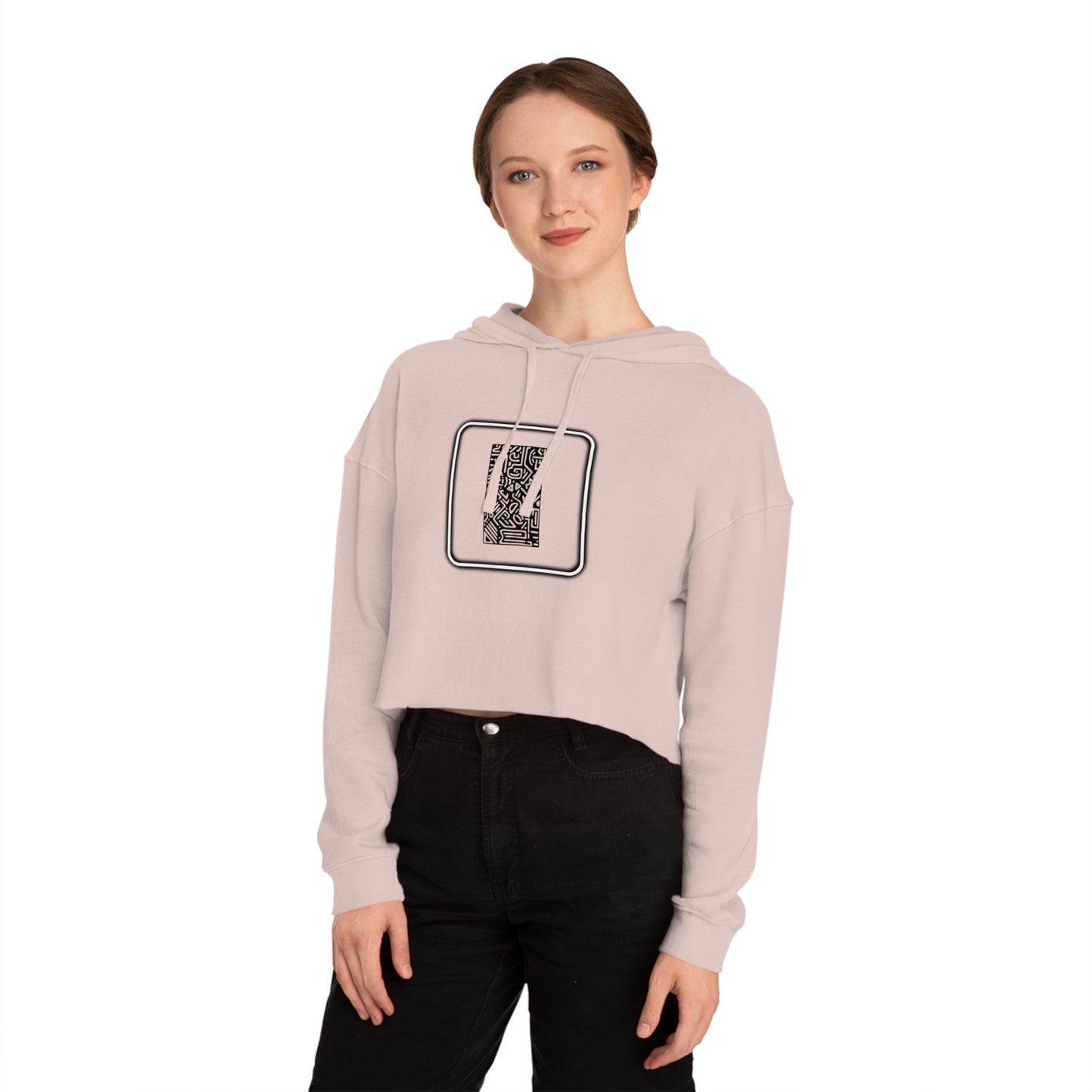 Pulse - Trendy Cropped Hooded Sweatshirt with QR Code Design, Stylish Casual Wear, Perfect for Fall Outfits, Gifts for Her, Unique Street Wear