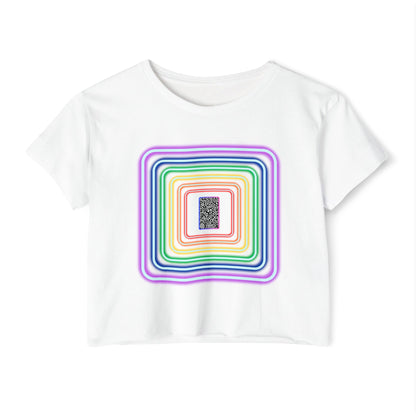 Pulse - Women's Festival Crop Top with Colorful Stripes, Summer Fashion, Stylish Festival Outfit, Boho Crop Tee, Trendy Casual Wear
