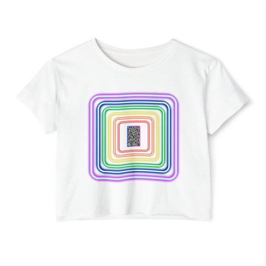 Pulse - Women's Festival Crop Top with Colorful Stripes, Summer Fashion, Stylish Festival Outfit, Boho Crop Tee, Trendy Casual Wear
