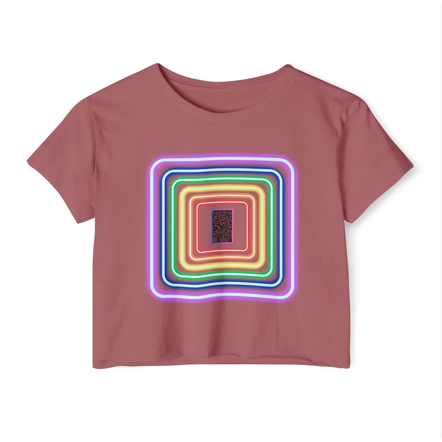 Pulse - Women's Festival Crop Top with Colorful Stripes, Summer Fashion, Stylish Festival Outfit, Boho Crop Tee, Trendy Casual Wear