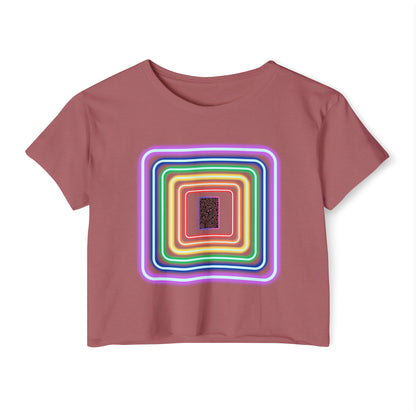 Pulse - Women's Festival Crop Top with Colorful Stripes, Summer Fashion, Stylish Festival Outfit, Boho Crop Tee, Trendy Casual Wear