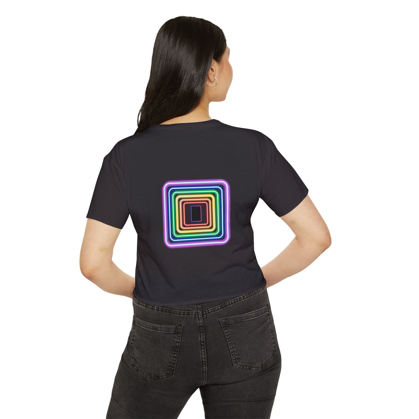 Pulse - Women's Festival Crop Top with Colorful Stripes, Summer Fashion, Stylish Festival Outfit, Boho Crop Tee, Trendy Casual Wear