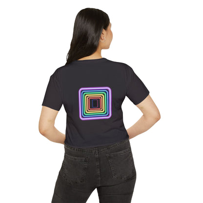 Pulse - Women's Festival Crop Top with Colorful Stripes, Summer Fashion, Stylish Festival Outfit, Boho Crop Tee, Trendy Casual Wear