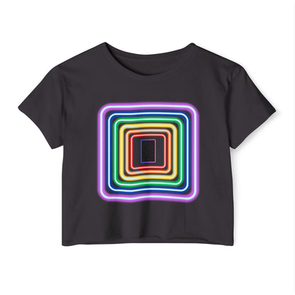 Pulse - Women's Festival Crop Top with Colorful Stripes, Summer Fashion, Stylish Festival Outfit, Boho Crop Tee, Trendy Casual Wear